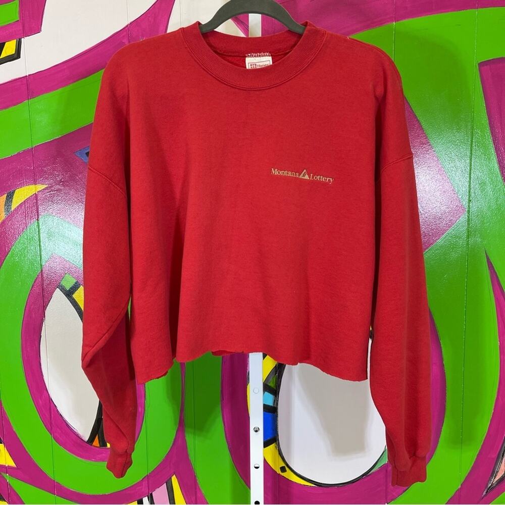 Hanes Comfort Blend, Montana Lottery, Cropped Pullover Sweatshirt. Size XL.